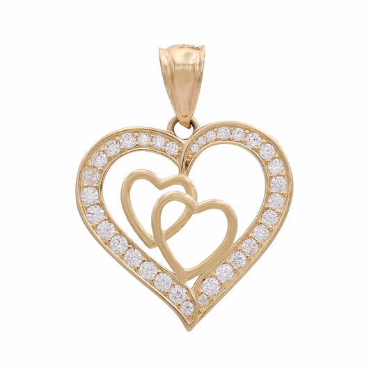 14K Yellow Gold Heart Shape Pendant with Cubic Zirconias