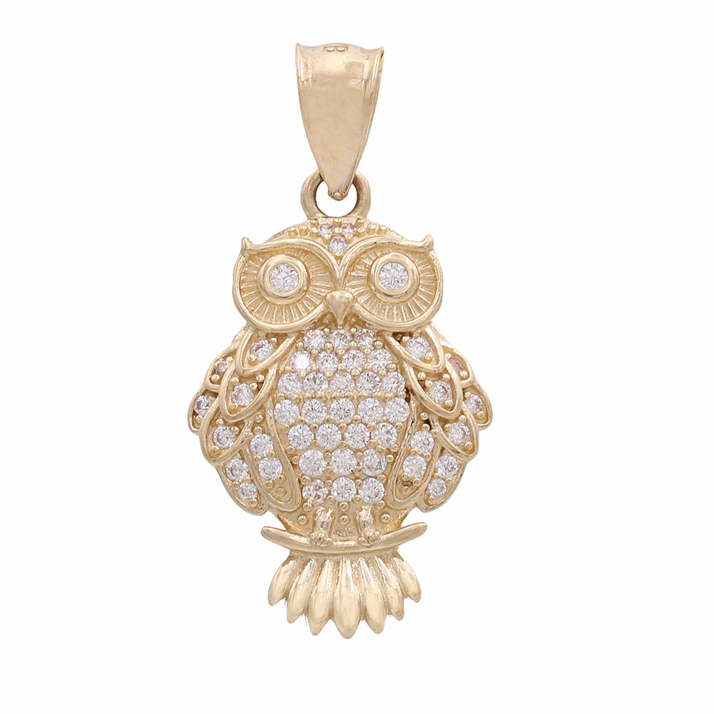 14K Yellow Gold Owl Pendant with Cubic Zirconias