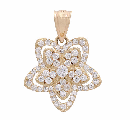 14K Yellow Gold Flower Pendant with Cubic Zirconias