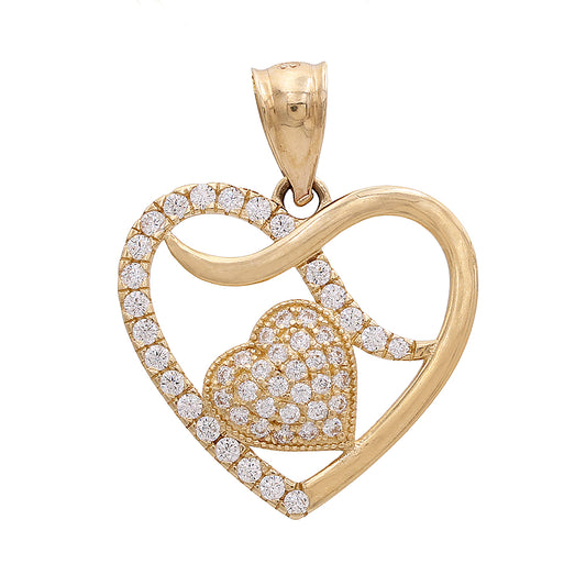 14K Yellow Gold Interlaced Hearts Pendant with Cubic Zirconias