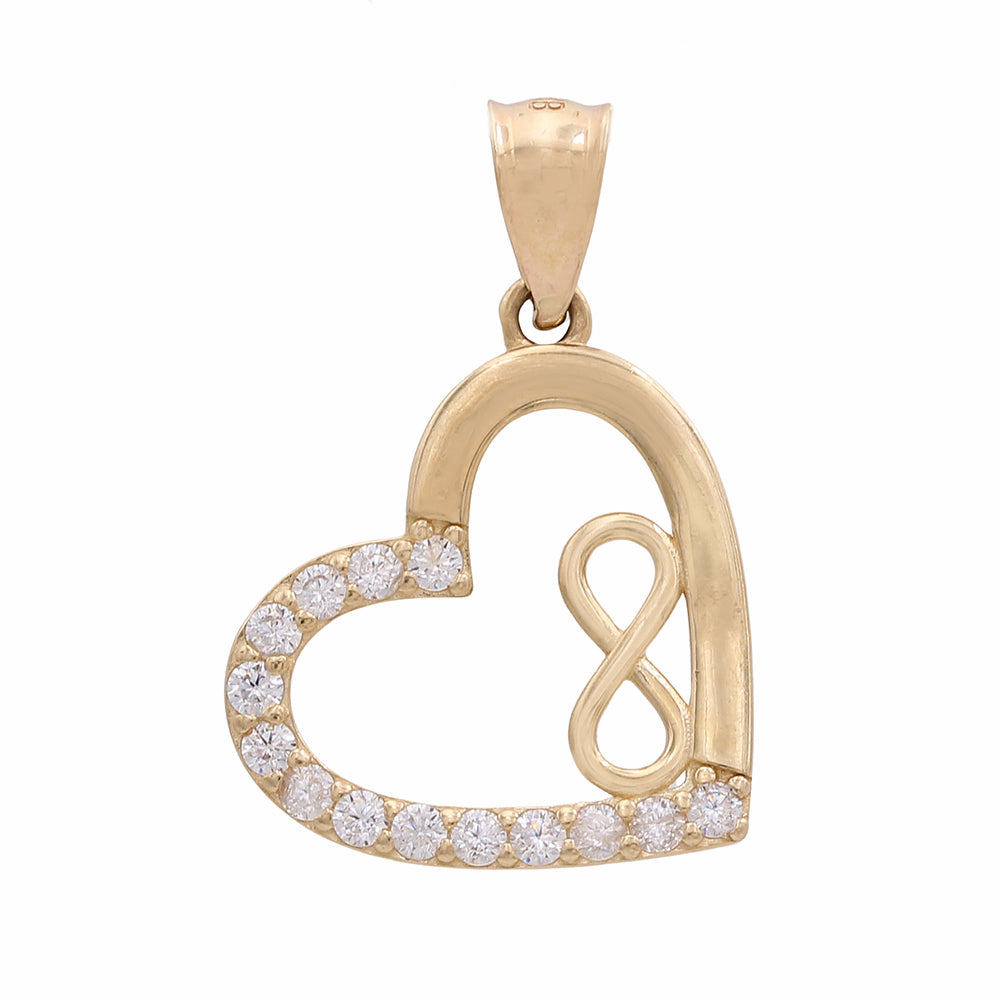 14K Yellow Gold Heart Inside Heart with Cubic Zirconias
