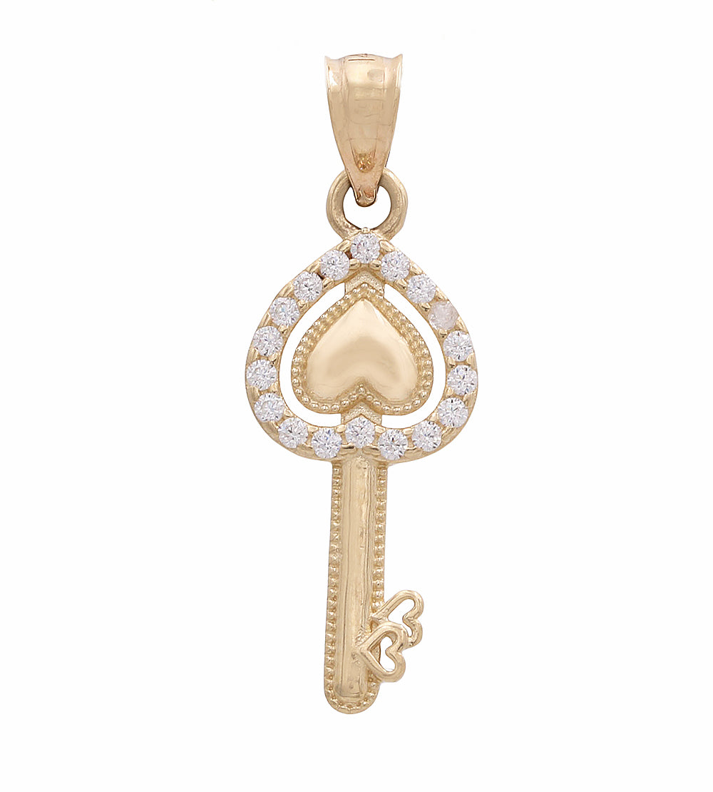 14K Yellow Gold Key Pendant with Cubic Zirconias