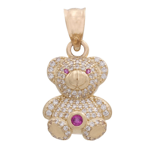 14K Yellow Gold Teddy Bear  Pendant with Cubic Zirconias