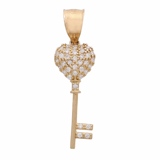 14K Yellow Gold Key and Heart with Cubic Zirconias