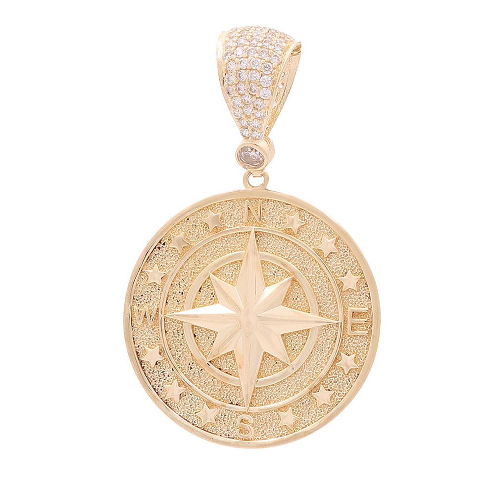 14K Yellow Compass with Cubic Zirconias Pendant