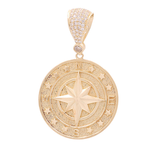 14K Yellow Compass with Cubic Zirconias Pendant