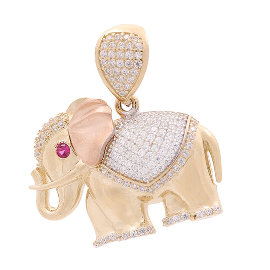 14K Yellow and Rose Gold Elephant with Color Stones and Cubic Zirconias Pendant