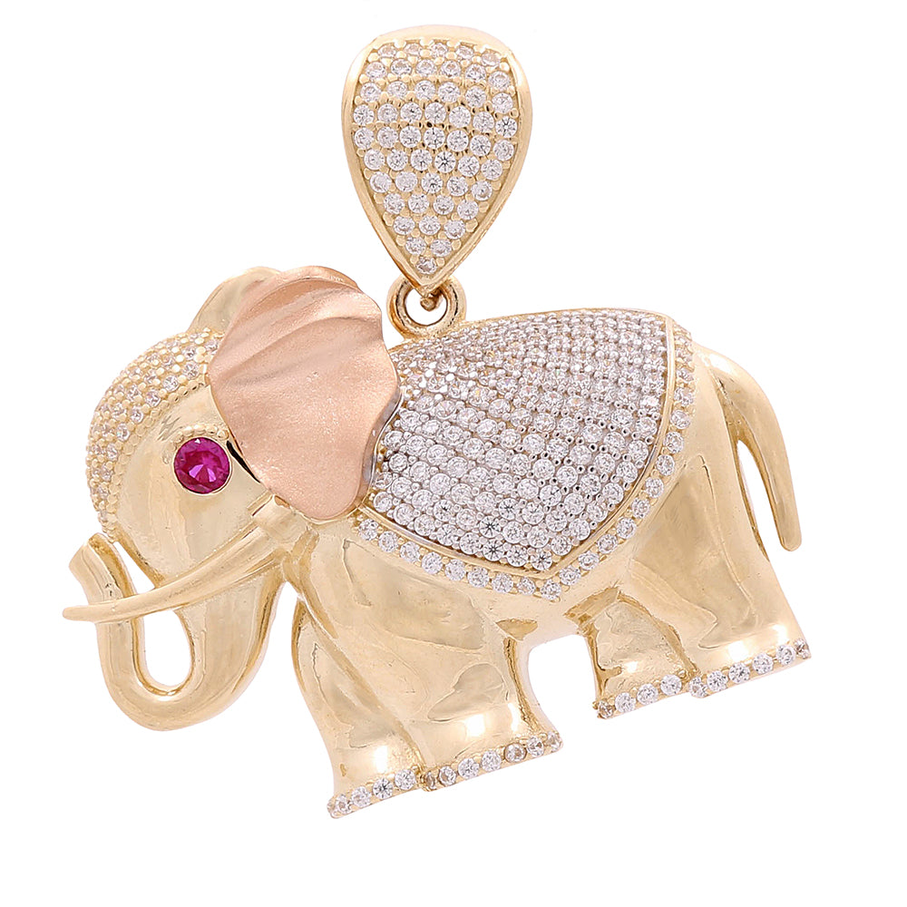 14K Yellow and Rose Gold Elephant with Color Stones and Cubic Zirconias Pendant