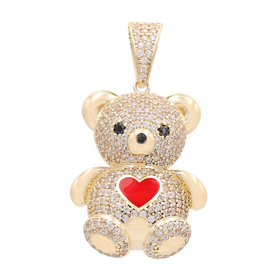 14K Yellow Gold Bear Pendant with Color Stones and Cubic Zirconias