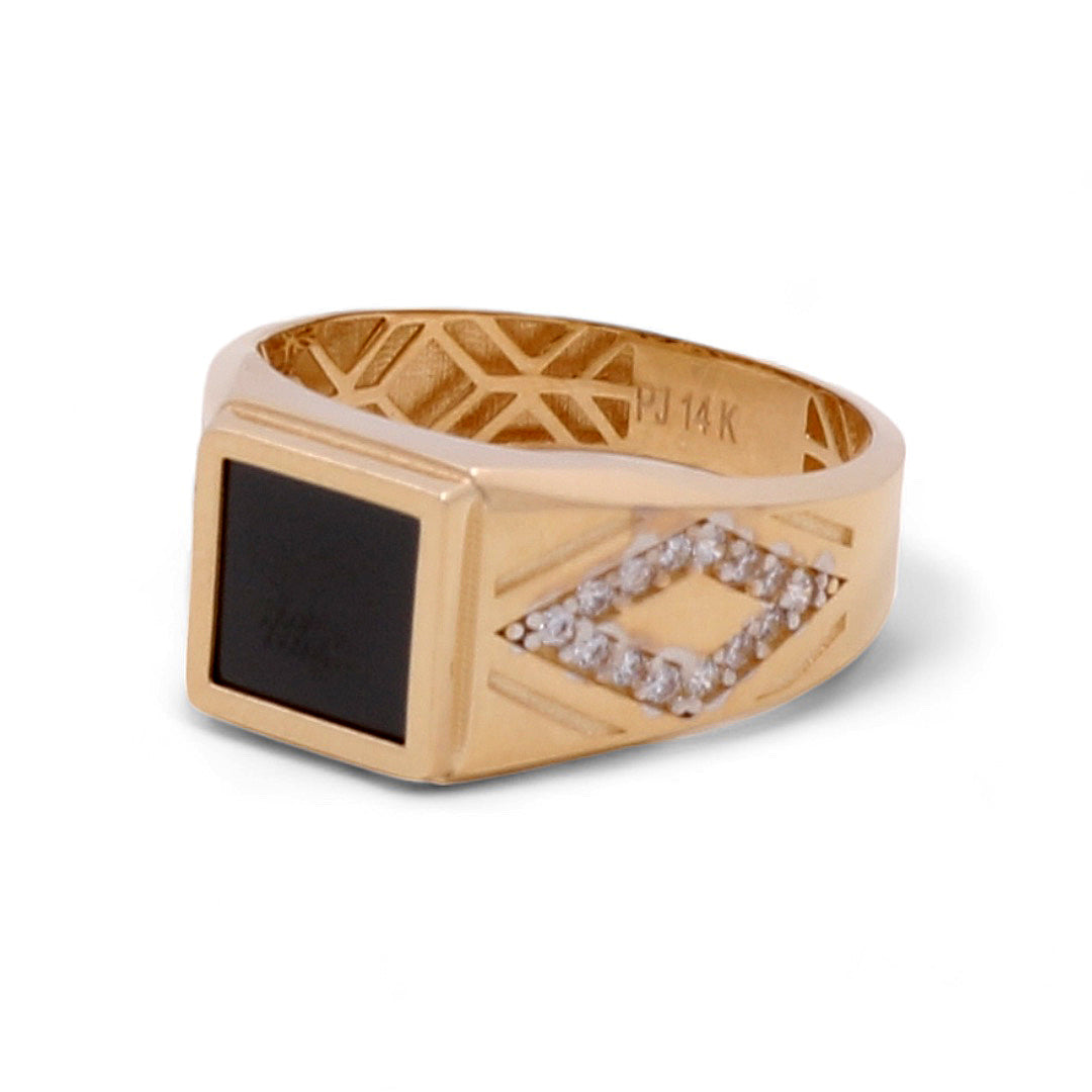14K Yellow Gold Men Ring with Onyx Stone