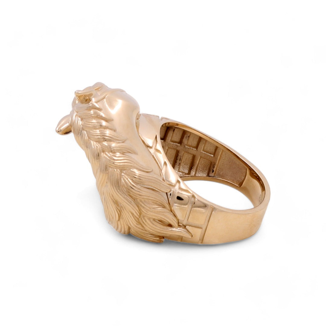 14K Yellow Gold Men Ring Horse with Blue Stone