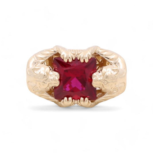 14K Yellow  Gold Panthers Ring with Ruby Stone