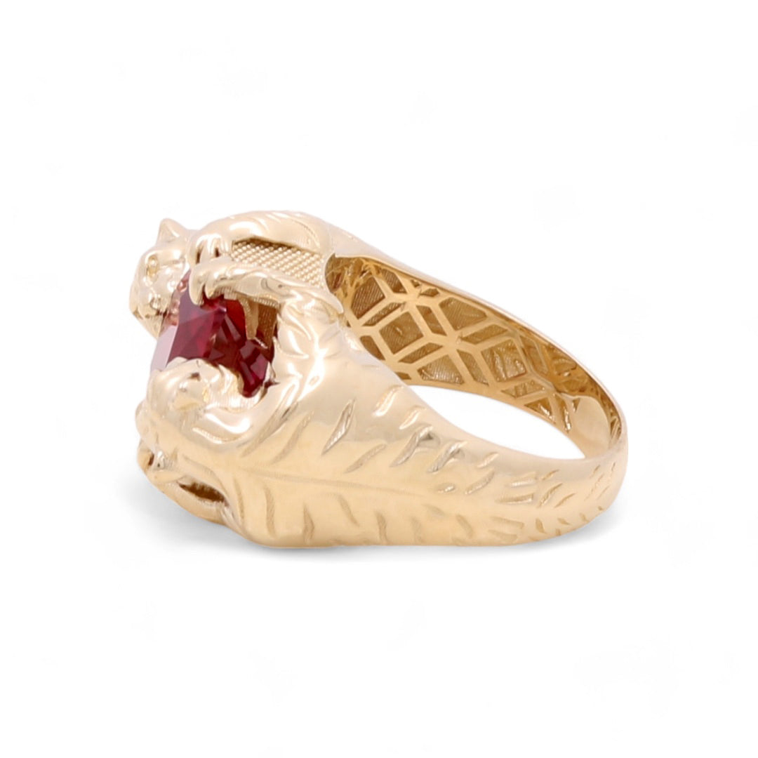 14K Yellow  Gold Panthers Ring with Ruby Stone