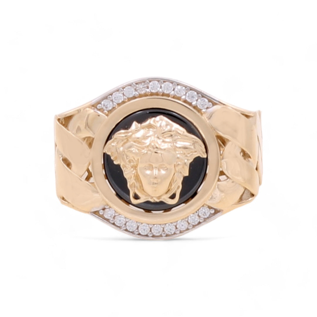 14K Yellow Gold Men's Fashion Ring with Cubic Zirconias