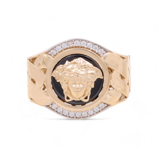 14K Yellow Gold Men's Fashion Ring with Cubic Zirconias