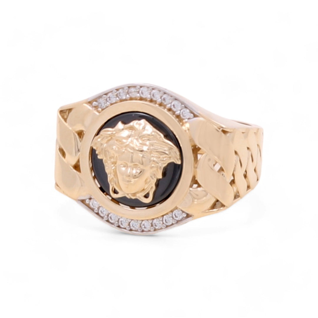 14K Yellow Gold Men's Fashion Ring with Cubic Zirconias