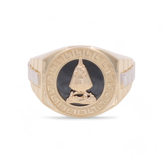 14K Yellow and White Gold Men Santa Barbara Ring with Onyx Stone