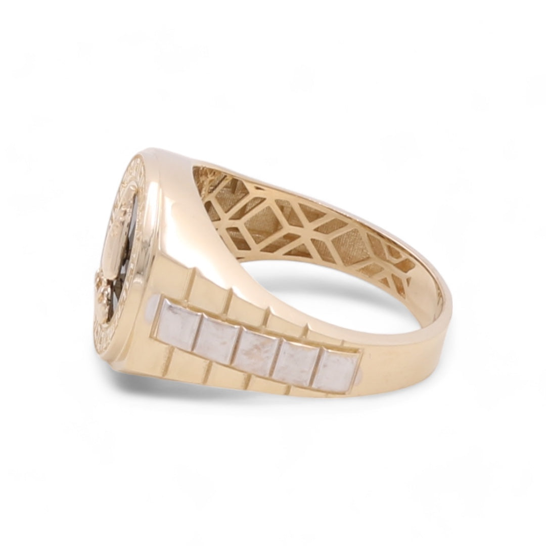 14K Yellow and White Gold Men Santa Barbara Ring with Onyx Stone