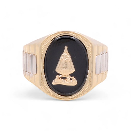 14K Yellow and White Gold Men Santa Barbara Ring with Onyx Stone