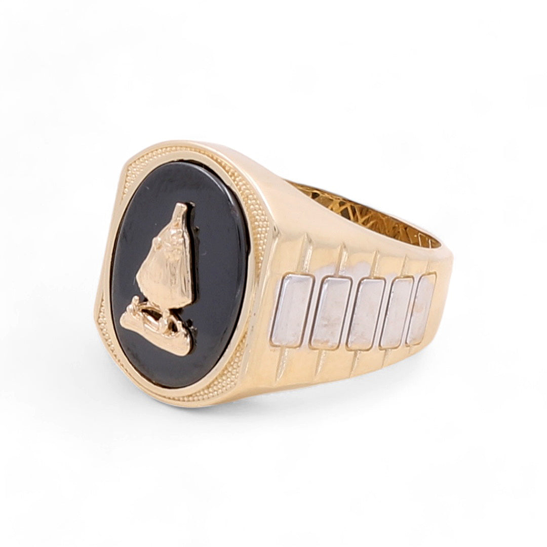 14K Yellow and White Gold Men Santa Barbara Ring with Onyx Stone