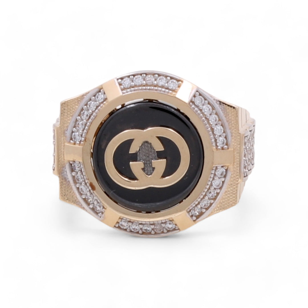14K Yellow and White Gold Men's Fashion Ring with cubic Zirconias