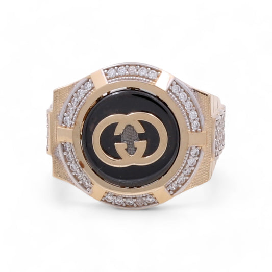 14K Yellow and White Gold Men's Fashion Ring with cubic Zirconias