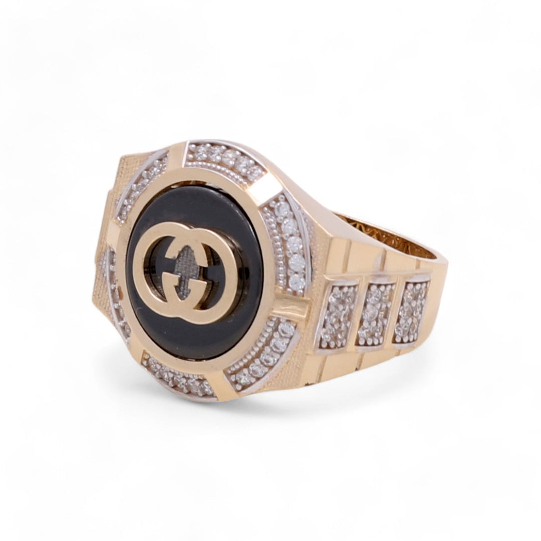 14K Yellow and White Gold Men's Fashion Ring with cubic Zirconias