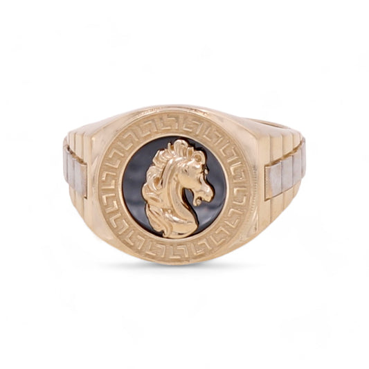 14K Yellow and White Gold Men's Horse Ring