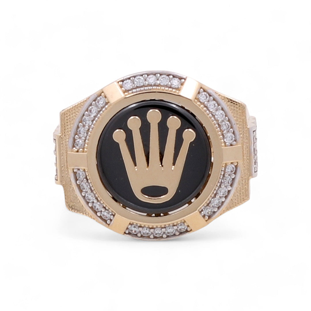 14K Yellow and White Gold Men's Fashion Ring with Cubic Zirconias