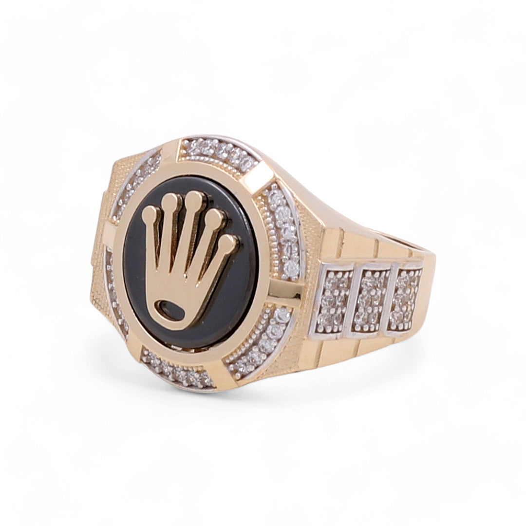 14K Yellow and White Gold Men's Fashion Ring with Cubic Zirconias