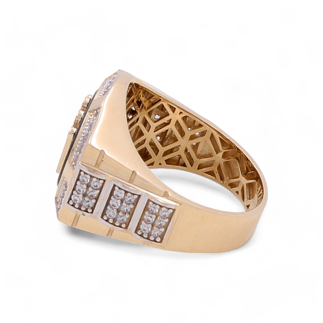 14K Yellow and White Gold Men's Fashion Ring with Cubic Zirconias