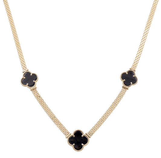 14K Yellow Gold Women's Fashion Flowers Necklace