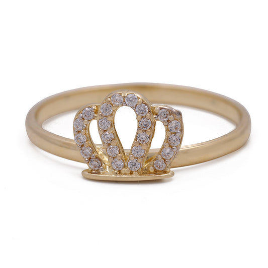 14K Yellow Gold Fashion Crown Ring with Cubic Zirconias