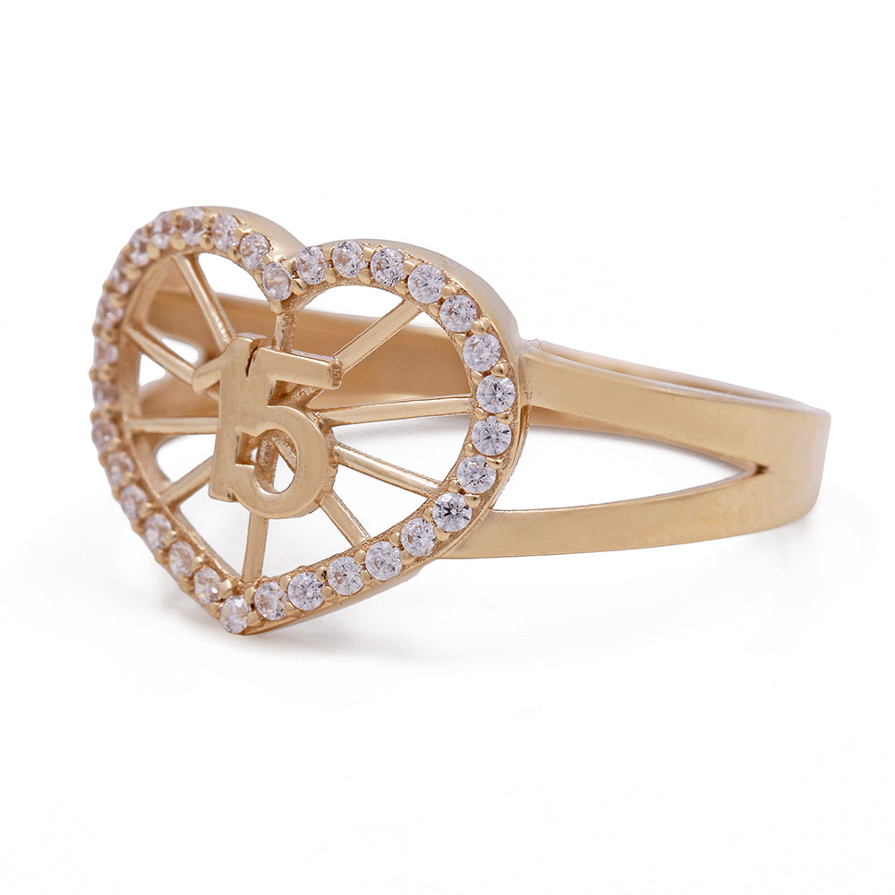 14K Yellow Gold 15 Heart Ring with Cubic Zirconias