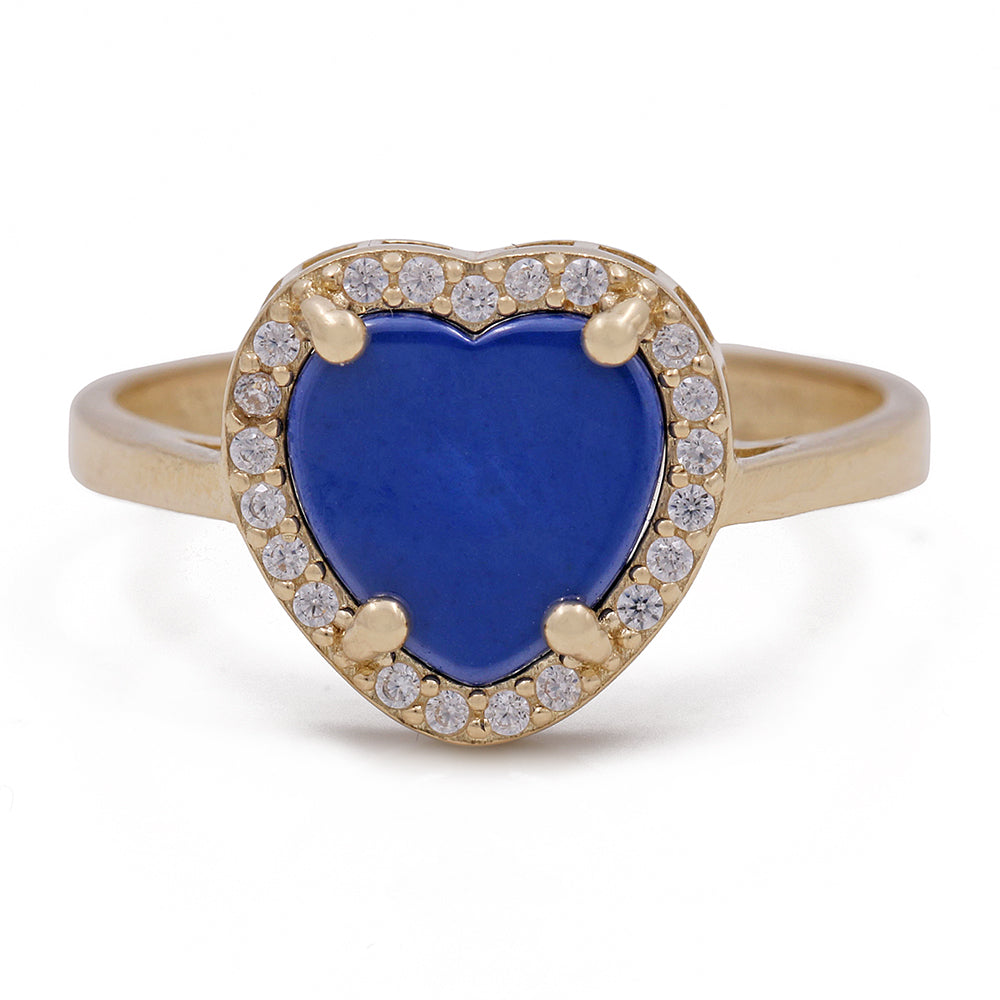 14K Yellow Gold Fashion Ring with Blue Heart Center Stone and Cubic Zirconias