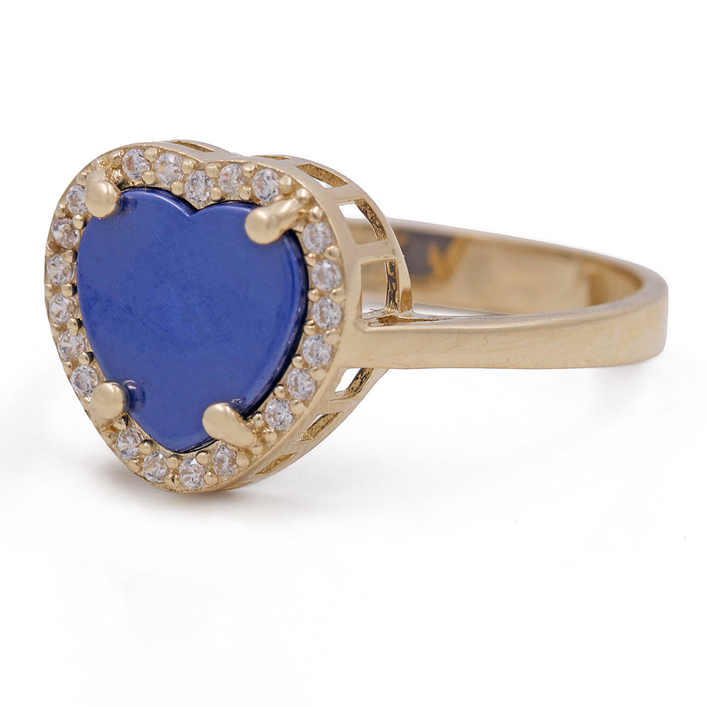 14K Yellow Gold Fashion Ring with Blue Heart Center Stone and Cubic Zirconias