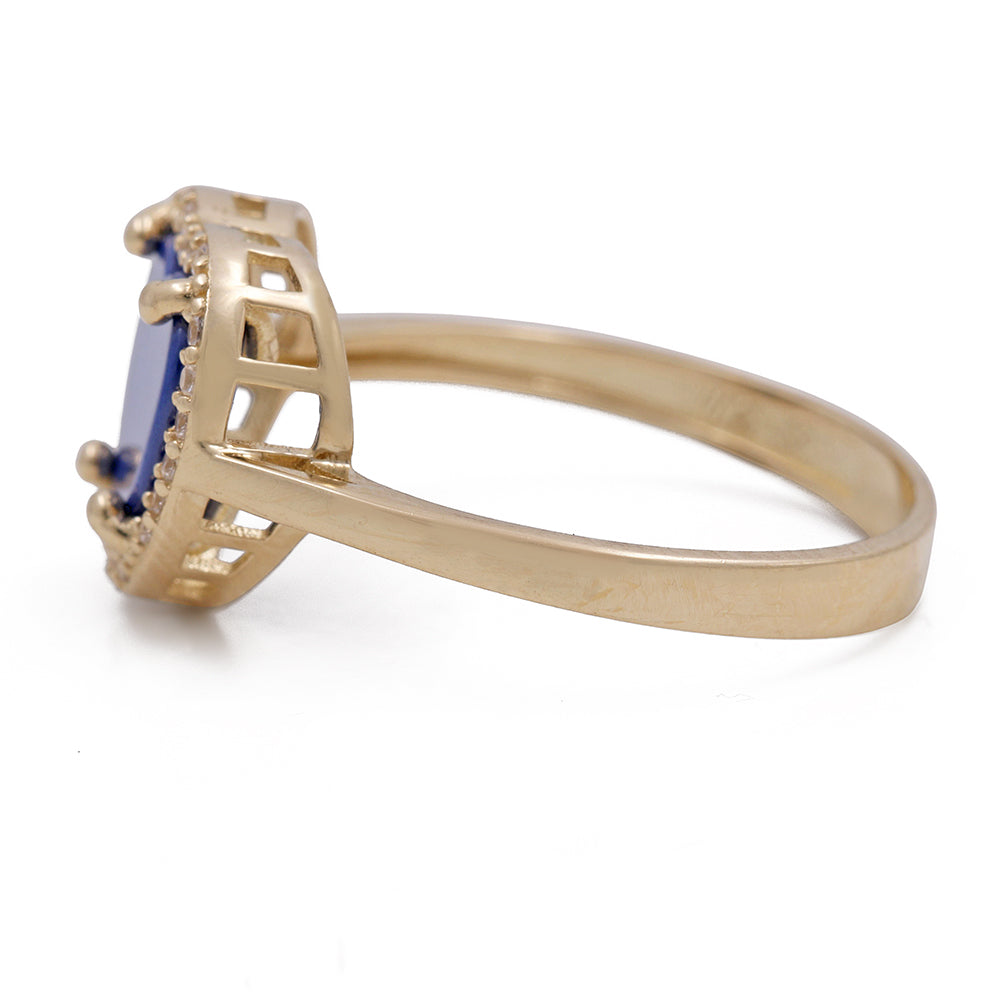 14K Yellow Gold Fashion Ring with Blue Heart Center Stone and Cubic Zirconias