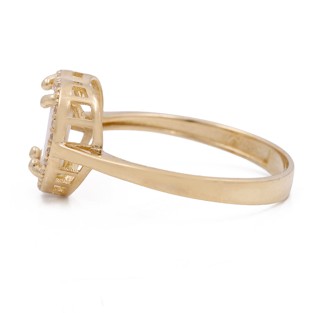 14K Yellow Gold Fashion Ring with Mother of Pearl Heart Center Stone and Cubic Zirconias