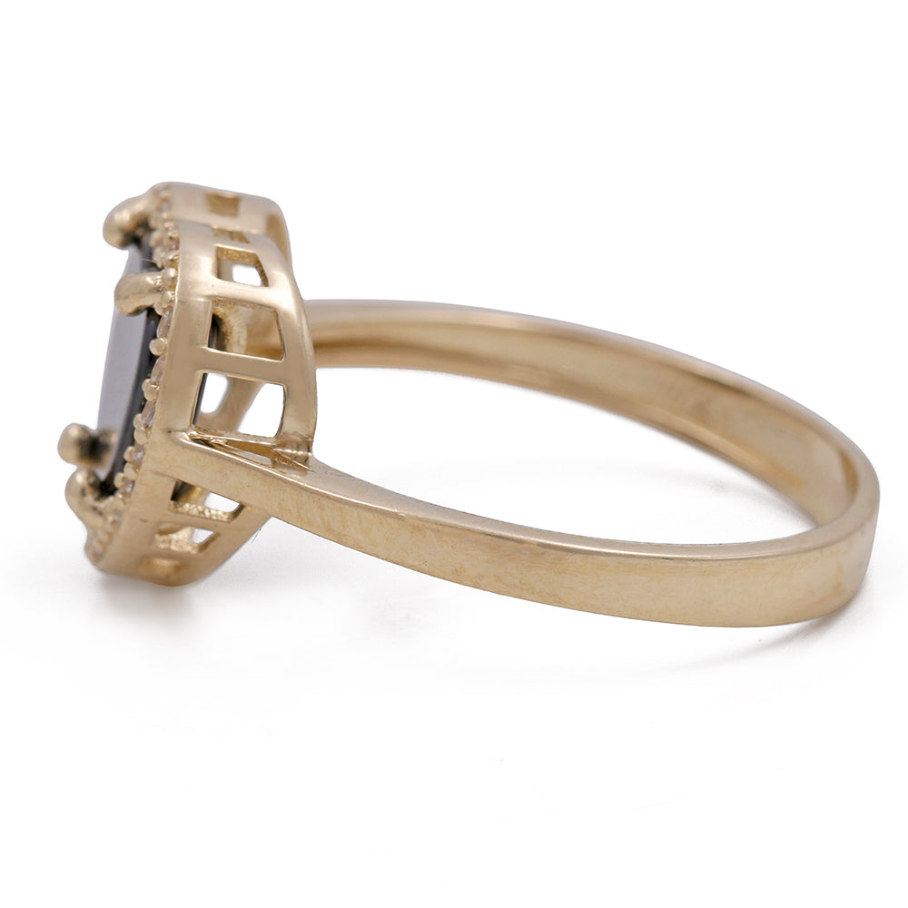 14K Yellow Gold Fashion Ring with Onyx Heart Center Stone and Cubic Zirconias