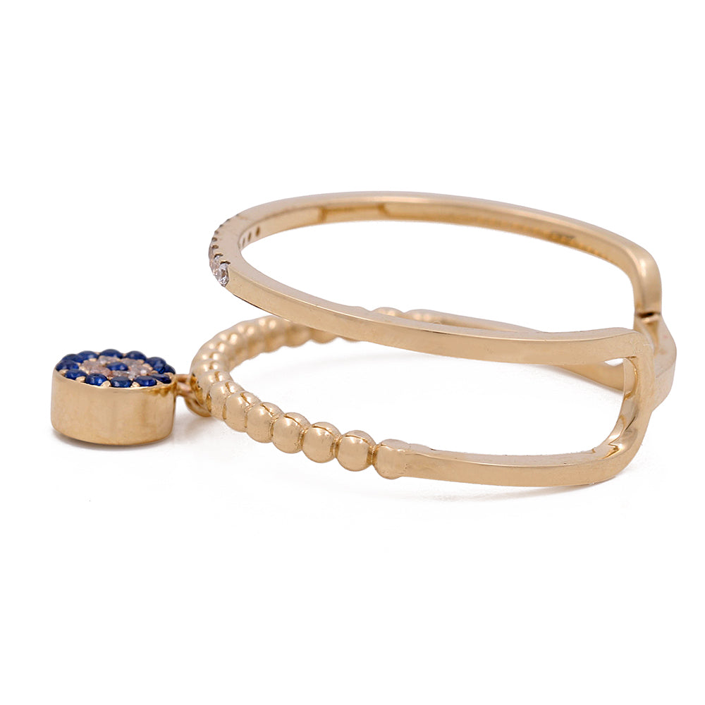 14K Yellow Gold with Blue Stone Bead and Cubic Zirconias Ring