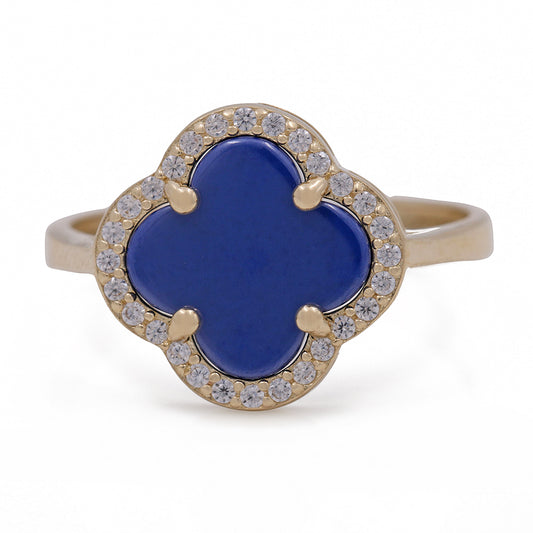 14K Yellow Gold Fashion Ring with Blue Color Stone and Cubic Zirconias