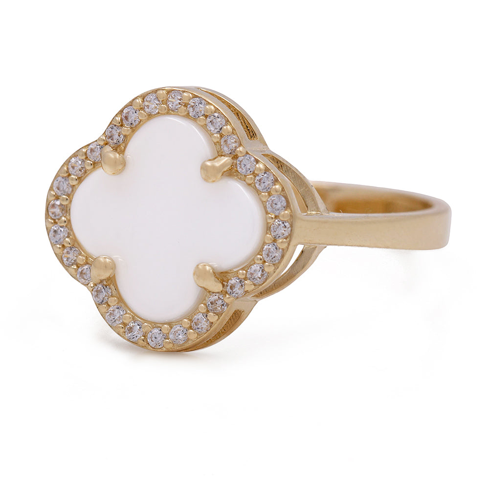 14K Yellow Gold Fashion Ring with Mother of Pearl and Cubic Zirconias