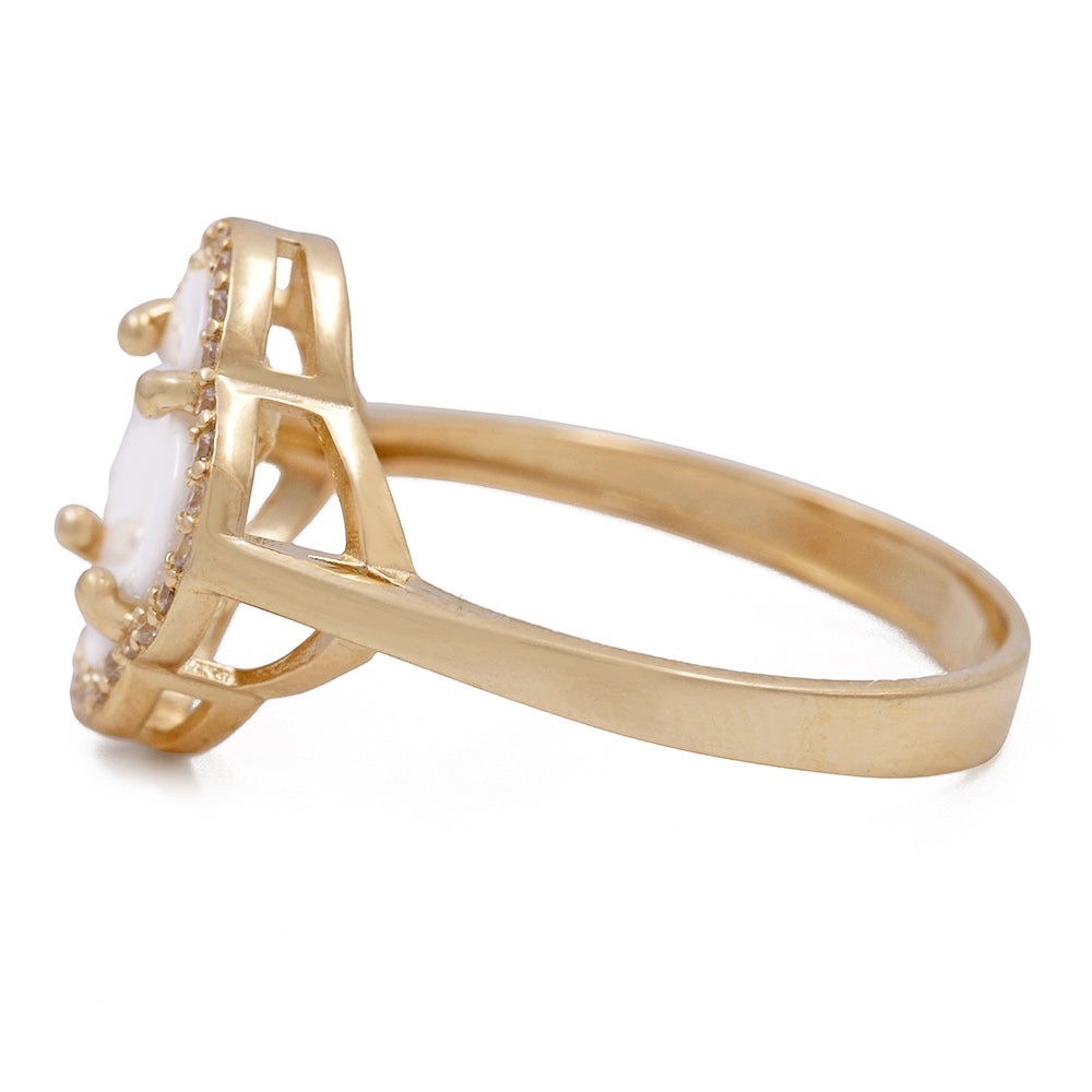 14K Yellow Gold Fashion Ring with Mother of Pearl and Cubic Zirconias
