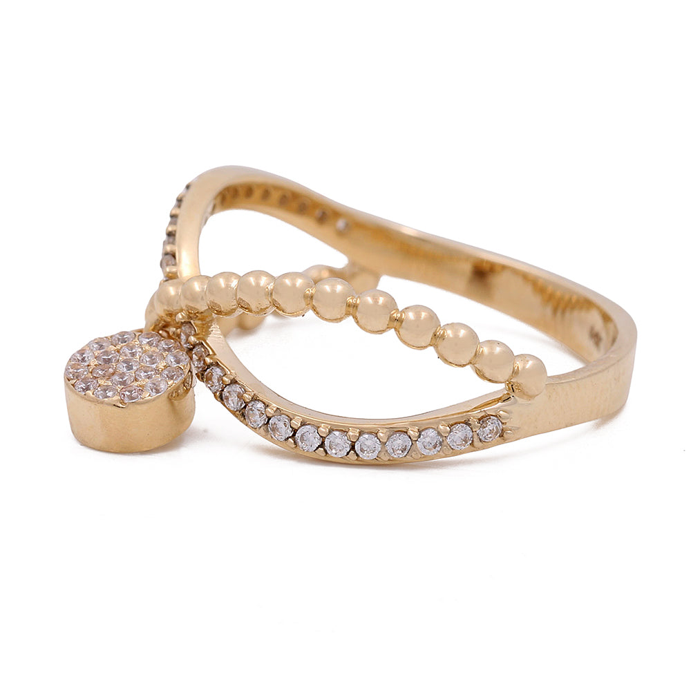 14K Yellow Gold with Pink Stone Bead and Cubic Zirconias Ring