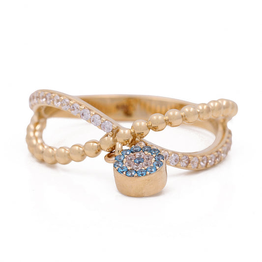 14K Yellow Gold with Color Stone Bead and Cubic Zirconias Ring