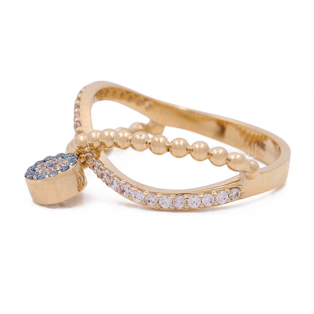 14K Yellow Gold with Color Stone Bead and Cubic Zirconias Ring