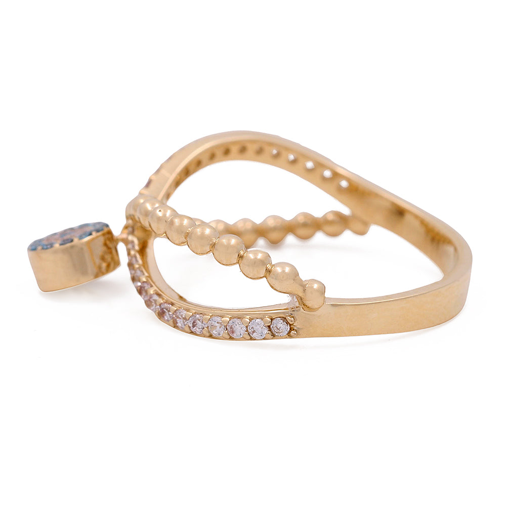 14K Yellow Gold with Color Stone Bead and Cubic Zirconias Ring
