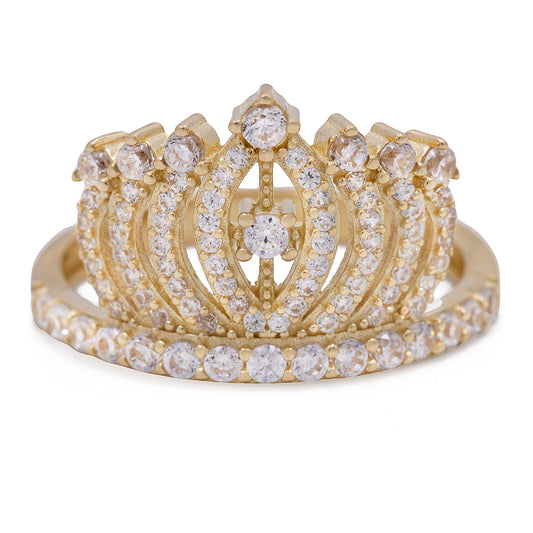 14K Yellow Gold Fashion Crown with Cubic Zirconias Ring