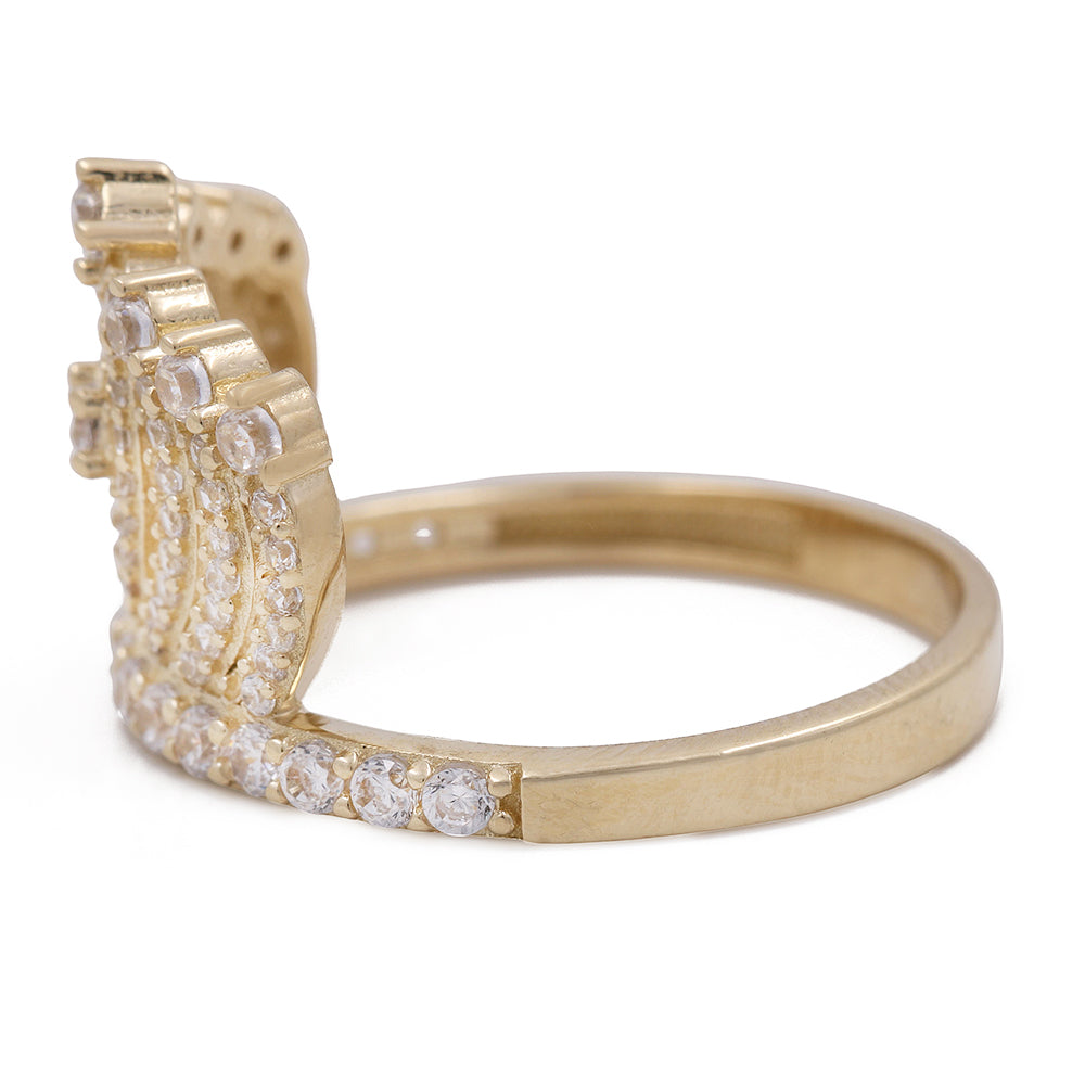 14K Yellow Gold Fashion Crown with Cubic Zirconias Ring