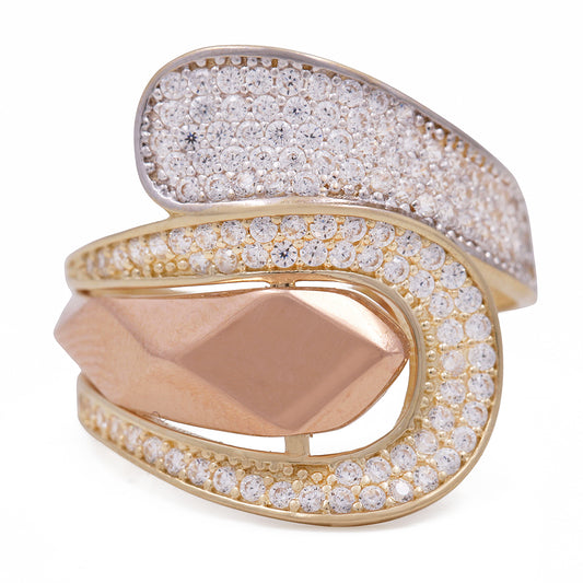 14K Yellow and Rose Gold Fashion Ring with Cubic Zirconias